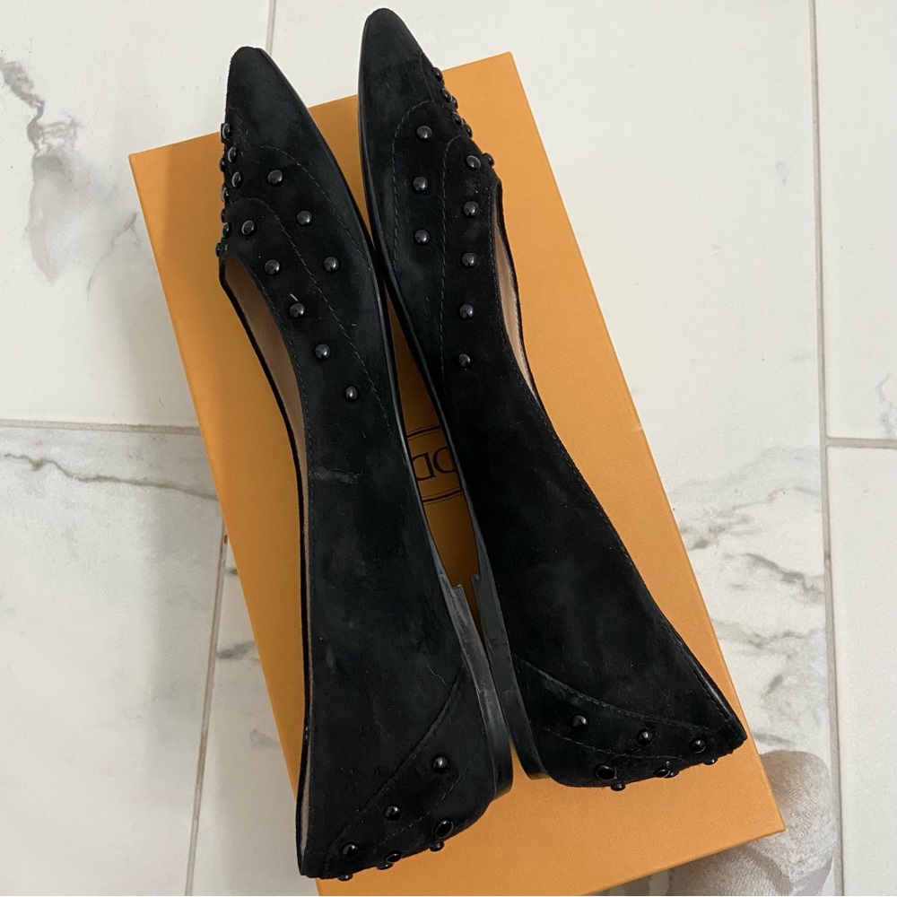 Tod’s Suede Studded Flats Gomma 22B Gommini Verniciati Black EUR 38.5 Women’s - Picture 8 of 14